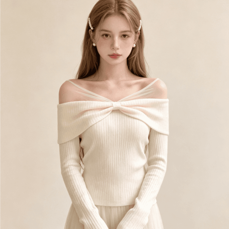 실사 De 플러시 한 부서 부드러운 바람 이슬 쇄골 긴팔 티셔츠 여성 살구 색상 허리 수축 다용도 패치워크 이슬 쇄골 맨위