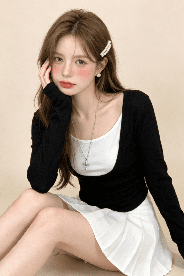 실사 정가 가을 한 부서 미니멀리즘 패치워크 색상 페이크 레이어드 긴팔 티셔츠 디자인 센스 라운드 넥 몸매 가꾸기 맨위 상세 이미지 15