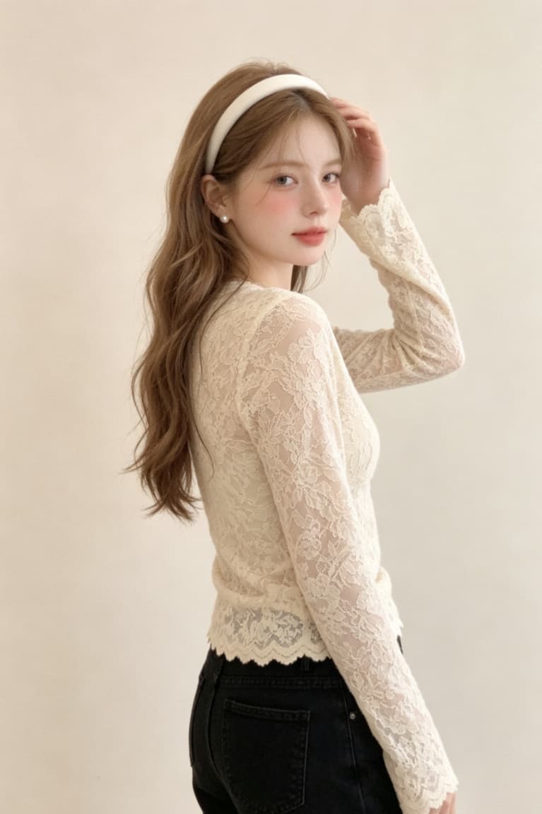 실사 긴팔 인사이드 가져 가라. V넥 레이스 기본 셔츠 품격 고급 센스 몸매 가꾸기 슬림해 보이는 맨위 상세 이미지 9