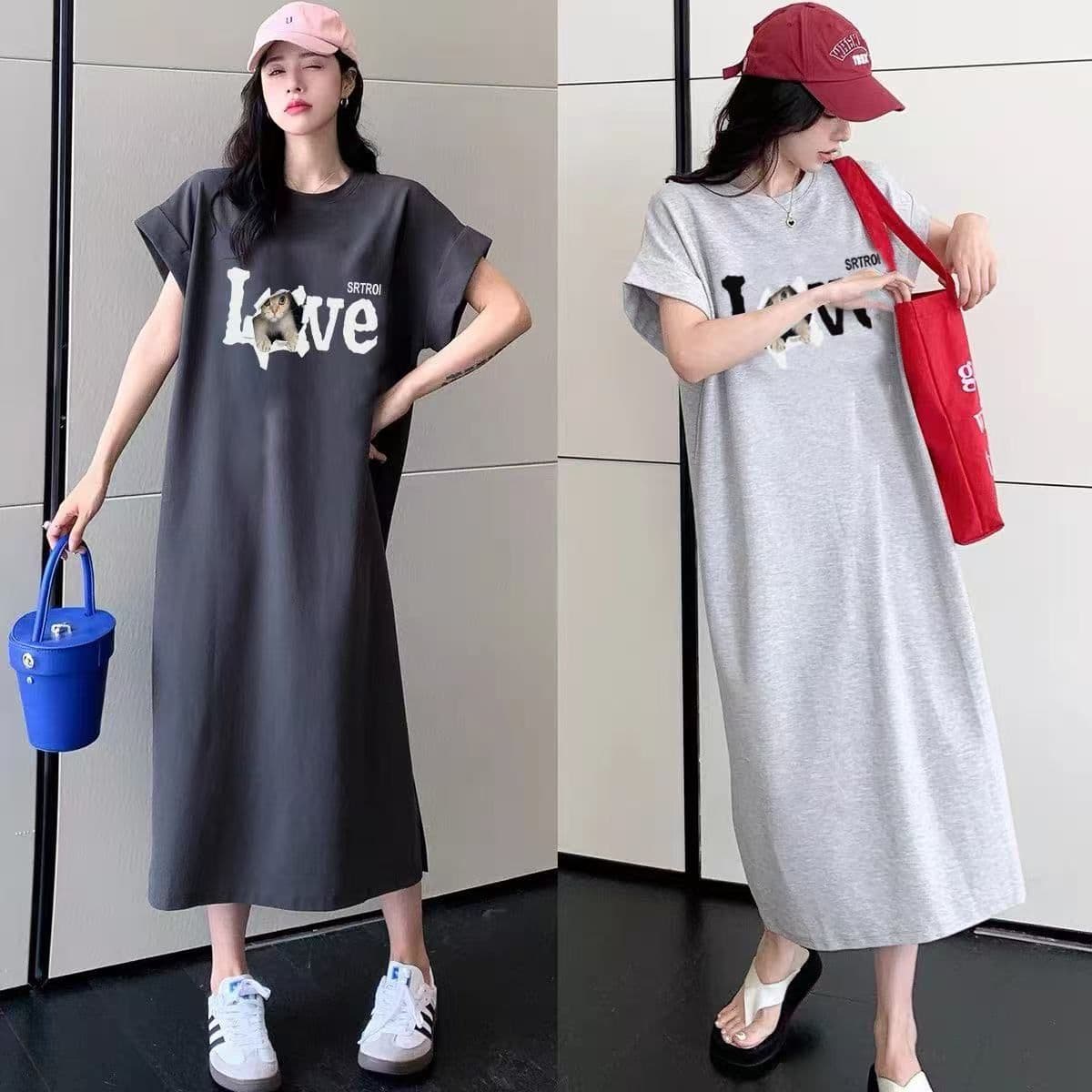 한국 대외 무역 일본식 ins 바람 여름 프린트 스트레이트 치마 다용도 반팔 드레스 Feifei 소매