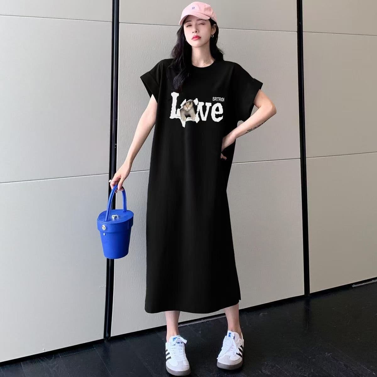 한국 대외 무역 일본식 ins 바람 여름 프린트 스트레이트 치마 다용도 반팔 드레스 Feifei 소매 이미지 5