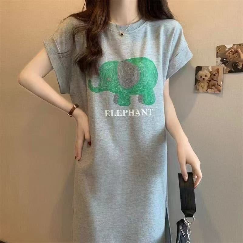 한국 대외 무역 chci 느긋한 바람 캐주얼 티셔츠 디자인 센스 중간 길이 무릎 아래 드레스 Feifei 소매 이미지 4