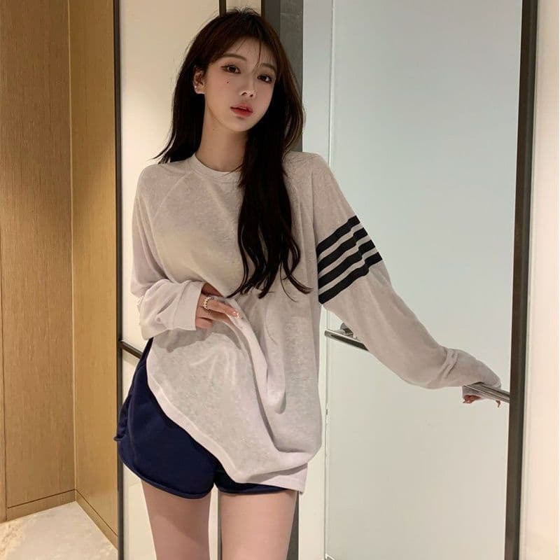 가을 느긋한 바람 루즈핏 긴팔 만나는 블라우스 한 부서 티셔츠 태양 보호 셔츠 맨위 눈꽃 아마 이미지 5