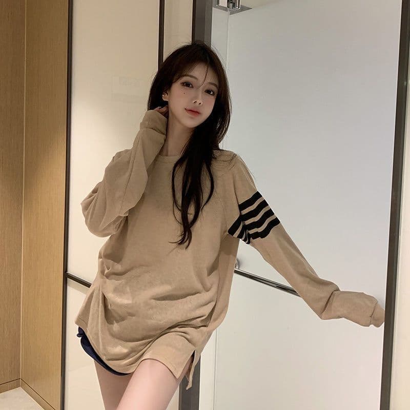 가을 느긋한 바람 루즈핏 긴팔 만나는 블라우스 한 부서 티셔츠 태양 보호 셔츠 맨위 눈꽃 아마 상세 이미지 2