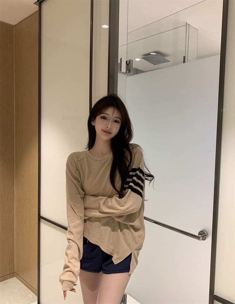 가을 느긋한 바람 루즈핏 긴팔 만나는 블라우스 한 부서 티셔츠 태양 보호 셔츠 맨위 눈꽃 아마 상세 이미지 3