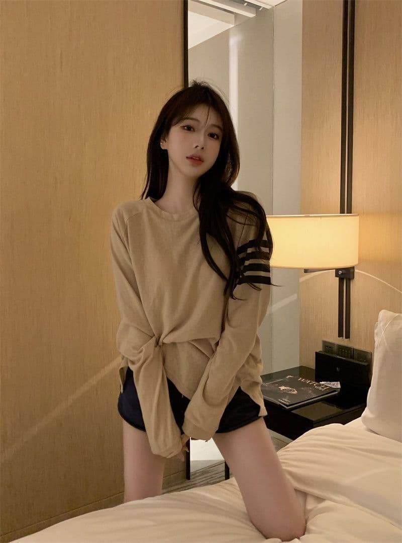 가을 느긋한 바람 루즈핏 긴팔 만나는 블라우스 한 부서 티셔츠 태양 보호 셔츠 맨위 눈꽃 아마 상세 이미지 5