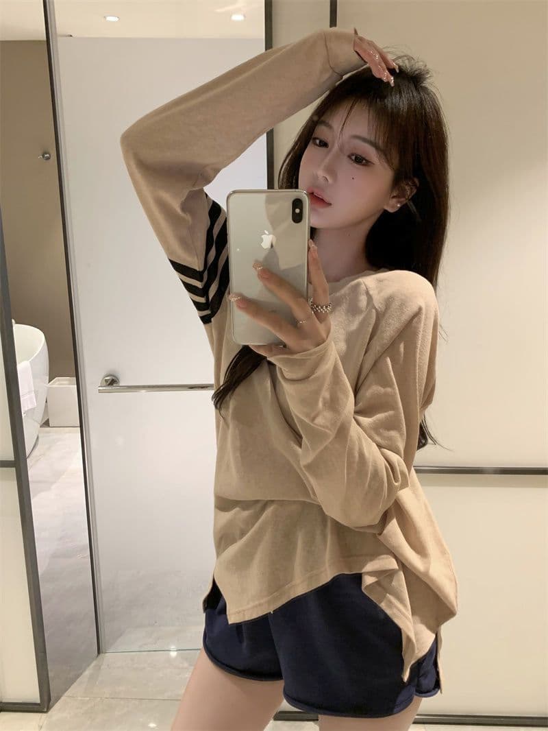 가을 느긋한 바람 루즈핏 긴팔 만나는 블라우스 한 부서 티셔츠 태양 보호 셔츠 맨위 눈꽃 아마 상세 이미지 7