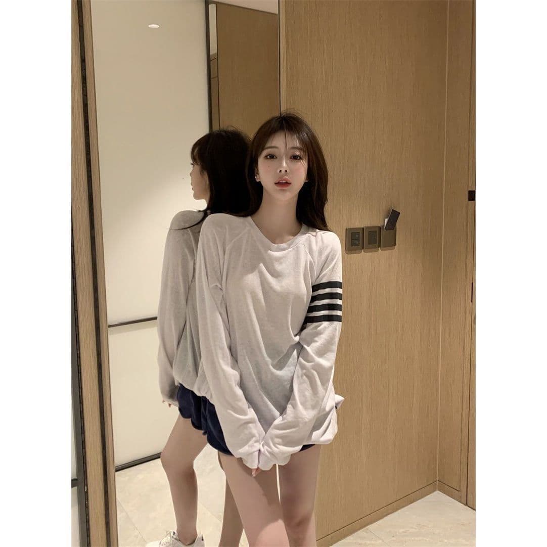 가을 느긋한 바람 루즈핏 긴팔 만나는 블라우스 한 부서 티셔츠 태양 보호 셔츠 맨위 눈꽃 아마 상세 이미지 11