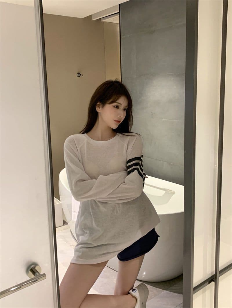 가을 느긋한 바람 루즈핏 긴팔 만나는 블라우스 한 부서 티셔츠 태양 보호 셔츠 맨위 눈꽃 아마 상세 이미지 13