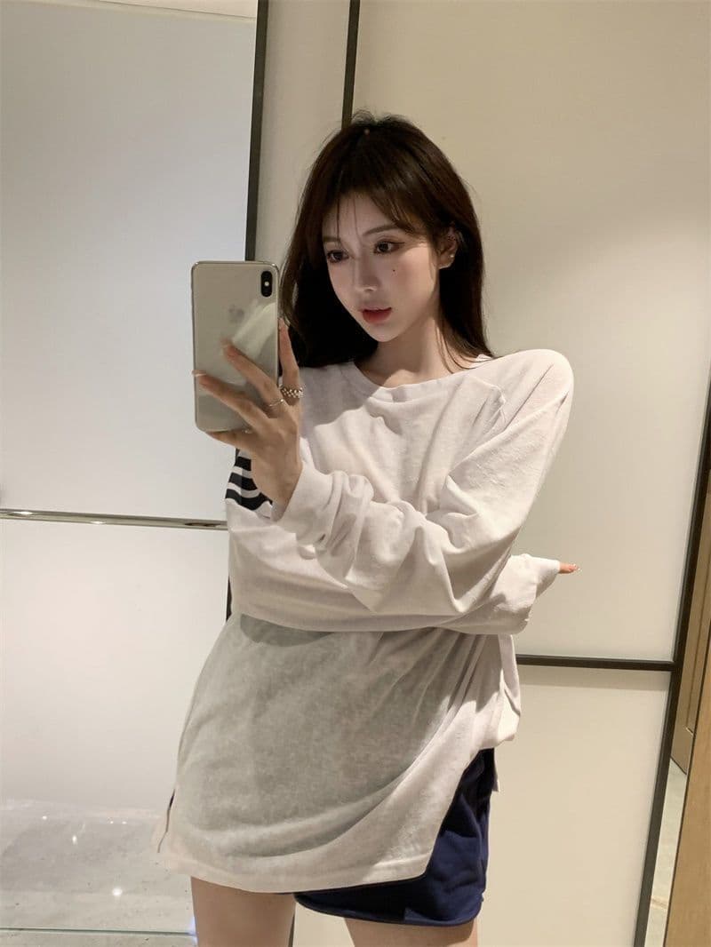 가을 느긋한 바람 루즈핏 긴팔 만나는 블라우스 한 부서 티셔츠 태양 보호 셔츠 맨위 눈꽃 아마 상세 이미지 14
