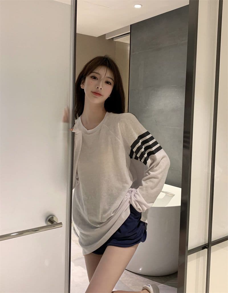 가을 느긋한 바람 루즈핏 긴팔 만나는 블라우스 한 부서 티셔츠 태양 보호 셔츠 맨위 눈꽃 아마 상세 이미지 15