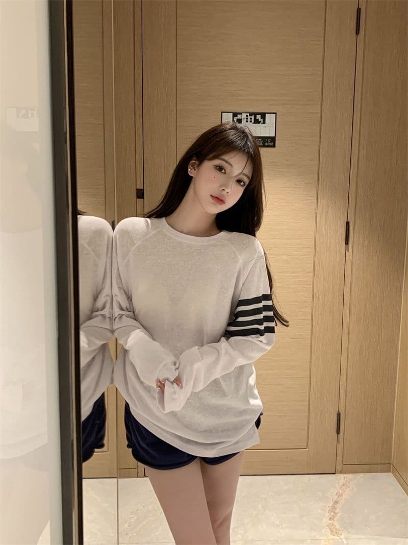 가을 느긋한 바람 루즈핏 긴팔 만나는 블라우스 한 부서 티셔츠 태양 보호 셔츠 맨위 눈꽃 아마 상세 이미지 16