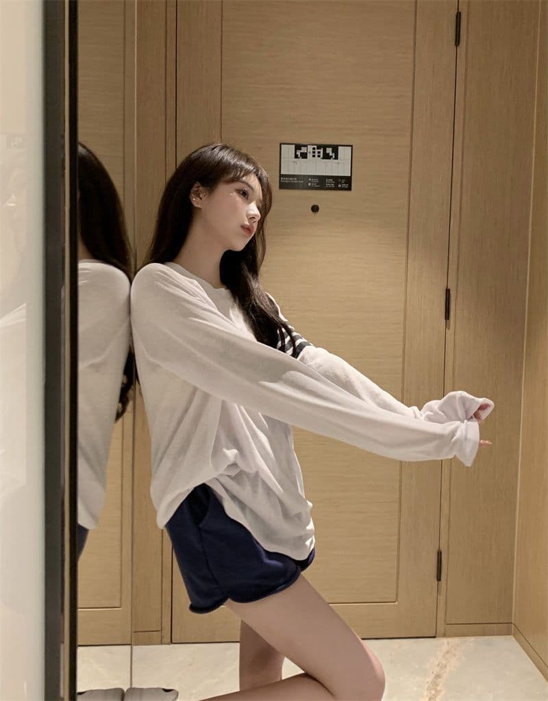 가을 느긋한 바람 루즈핏 긴팔 만나는 블라우스 한 부서 티셔츠 태양 보호 셔츠 맨위 눈꽃 아마 상세 이미지 17