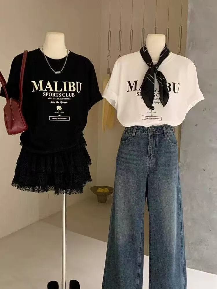 모방 면 우유 실크 한 부서 달콤한 차가운 바람 재미있는 알파벳 프린트 반팔 티셔츠 여성 의류 다용도 맨위 상세 이미지 2