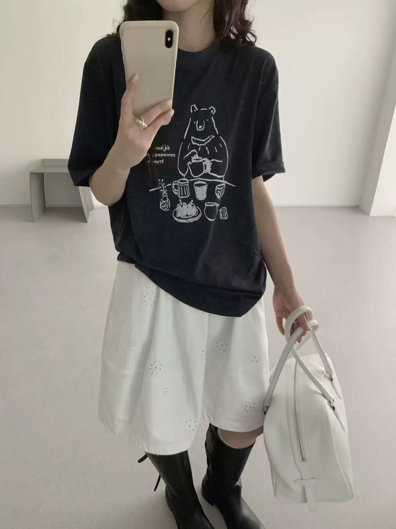 한 부서 일상 재미있는 프린트 반팔 티셔츠 여성 루즈핏 디자인 센스 다용도 맨위 상세 이미지 2