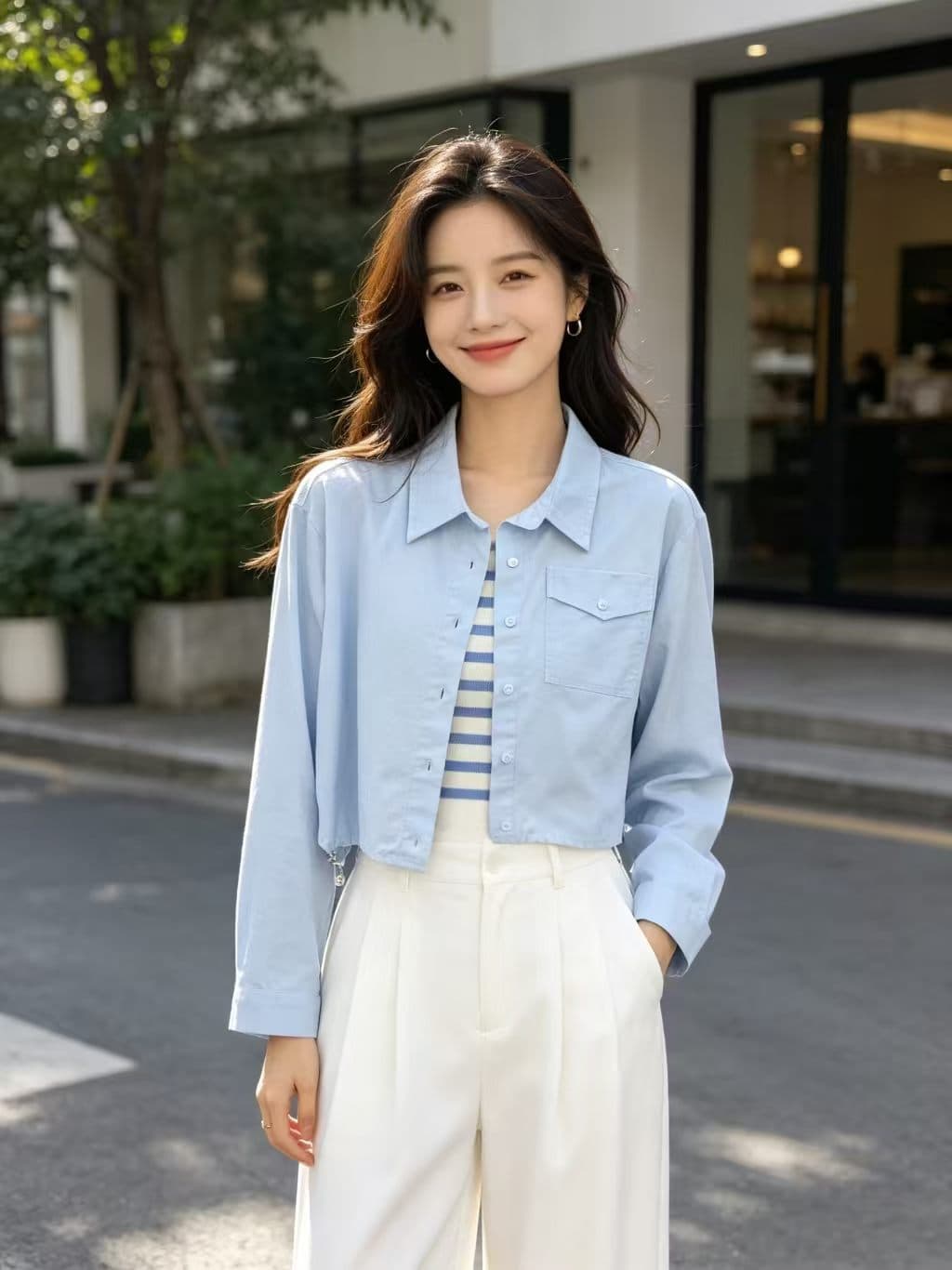 미니멀리즘 단색 긴팔 셔츠 2026 한국 스타일 루즈핏 쇼트 스타일 작은 키 맨위 이미지 2