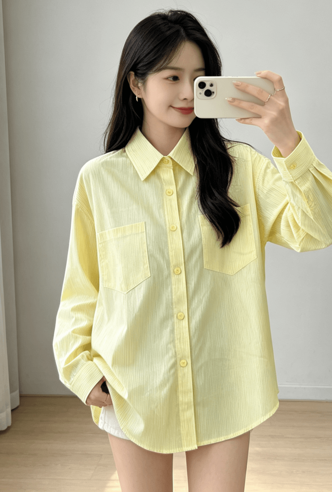 느긋한 바람 스트라이프 셔츠 여름 루즈핏 캐주얼 디스플레이 화이트 긴팔 자외선 차단 셔츠 상세 이미지 3