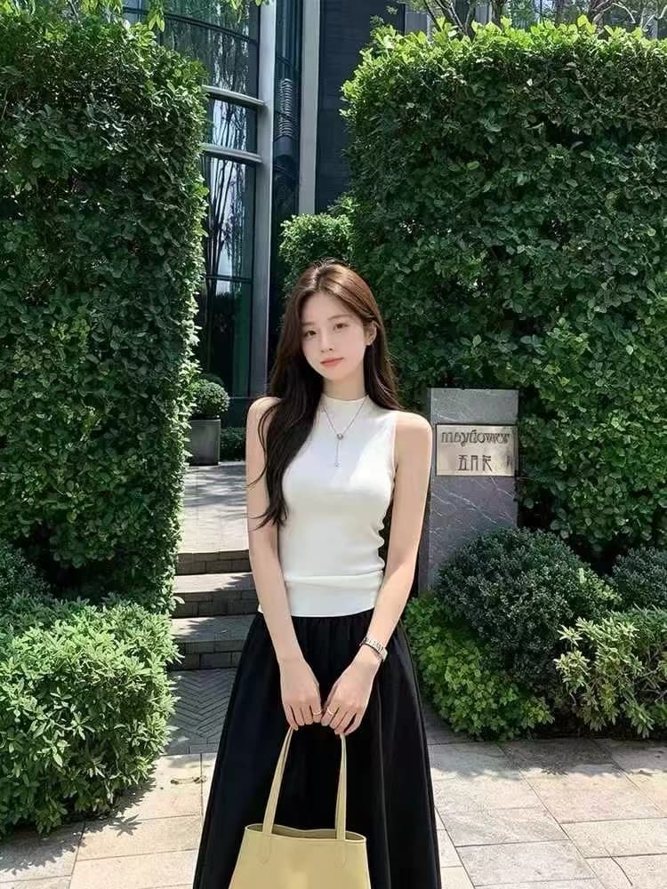 고급 센스 반하이넥 민소매 니트 2026 새로운 고유 한 슈퍼 잘 생긴 몸매 가꾸기 맨위 상세 이미지 4