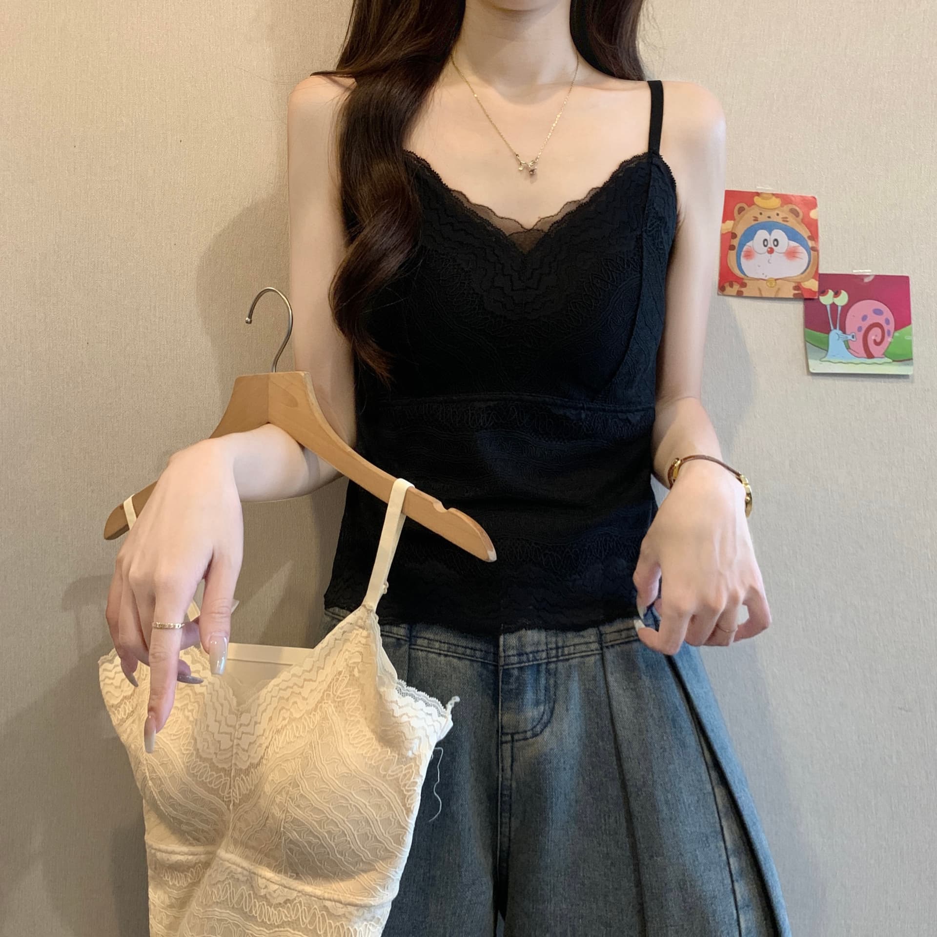 빅 사이즈 레이스 캐미솔 여름 새로운 지방 mm 벨트 가슴 패드 인사이드 가져 가라. 기본 셔츠 하나 외출용 맨위 이미지 3