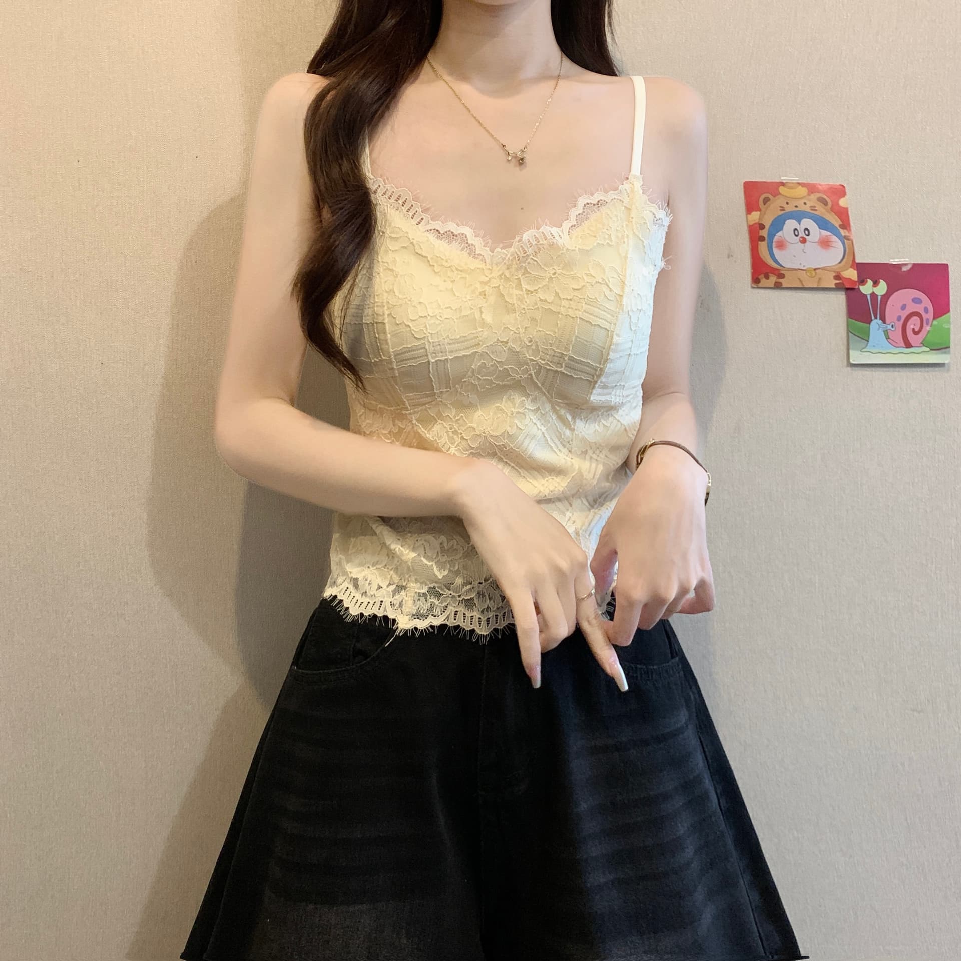 프랑스식 절묘한 부드러운 실 레이스 캐미솔 여름 새로운 지방 mm 벨트 가슴 패드 아름다움 뒤로 브래지어 외출용 맨위 상세 이미지 5