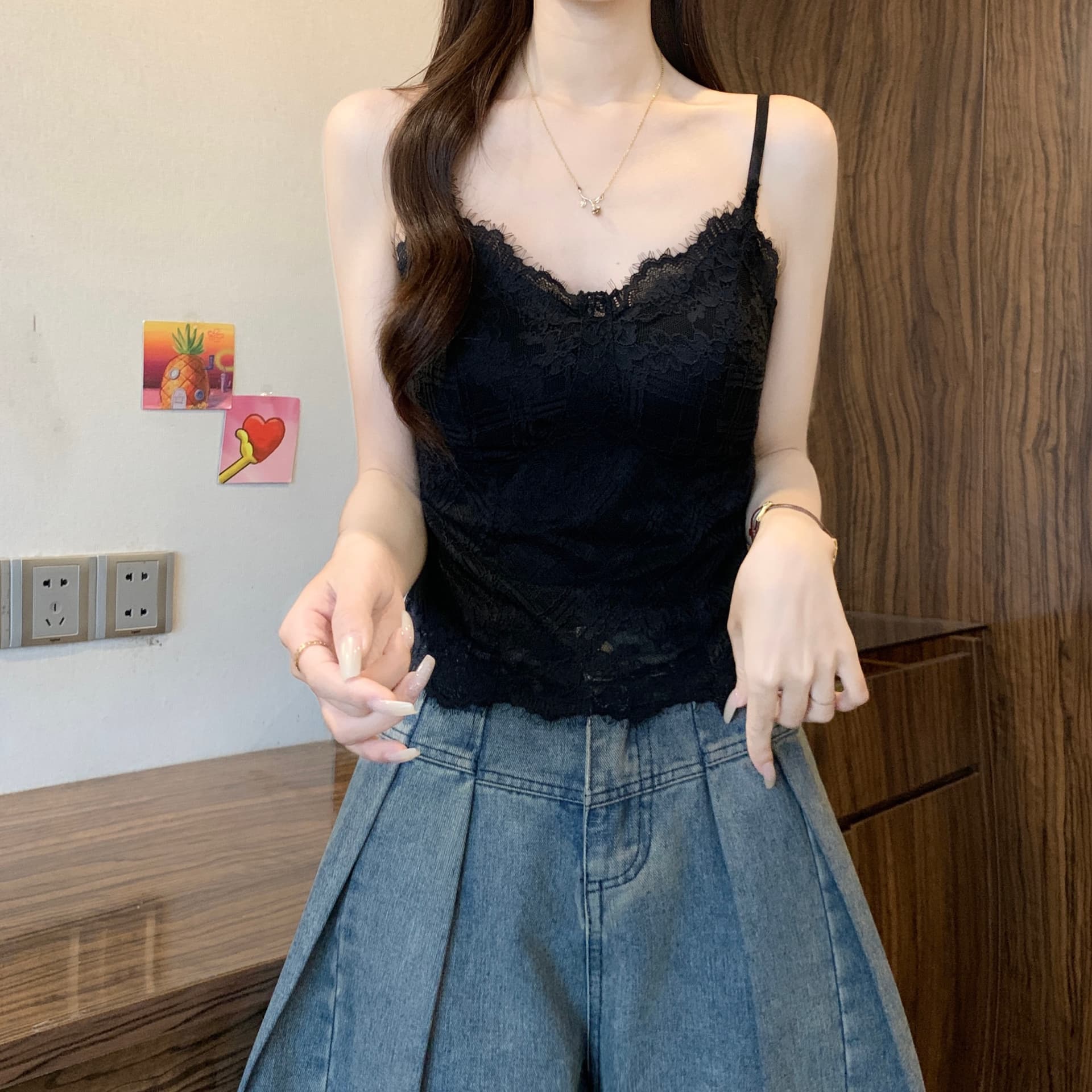 프랑스식 절묘한 부드러운 실 레이스 캐미솔 여름 새로운 지방 mm 벨트 가슴 패드 아름다움 뒤로 브래지어 외출용 맨위 상세 이미지 17