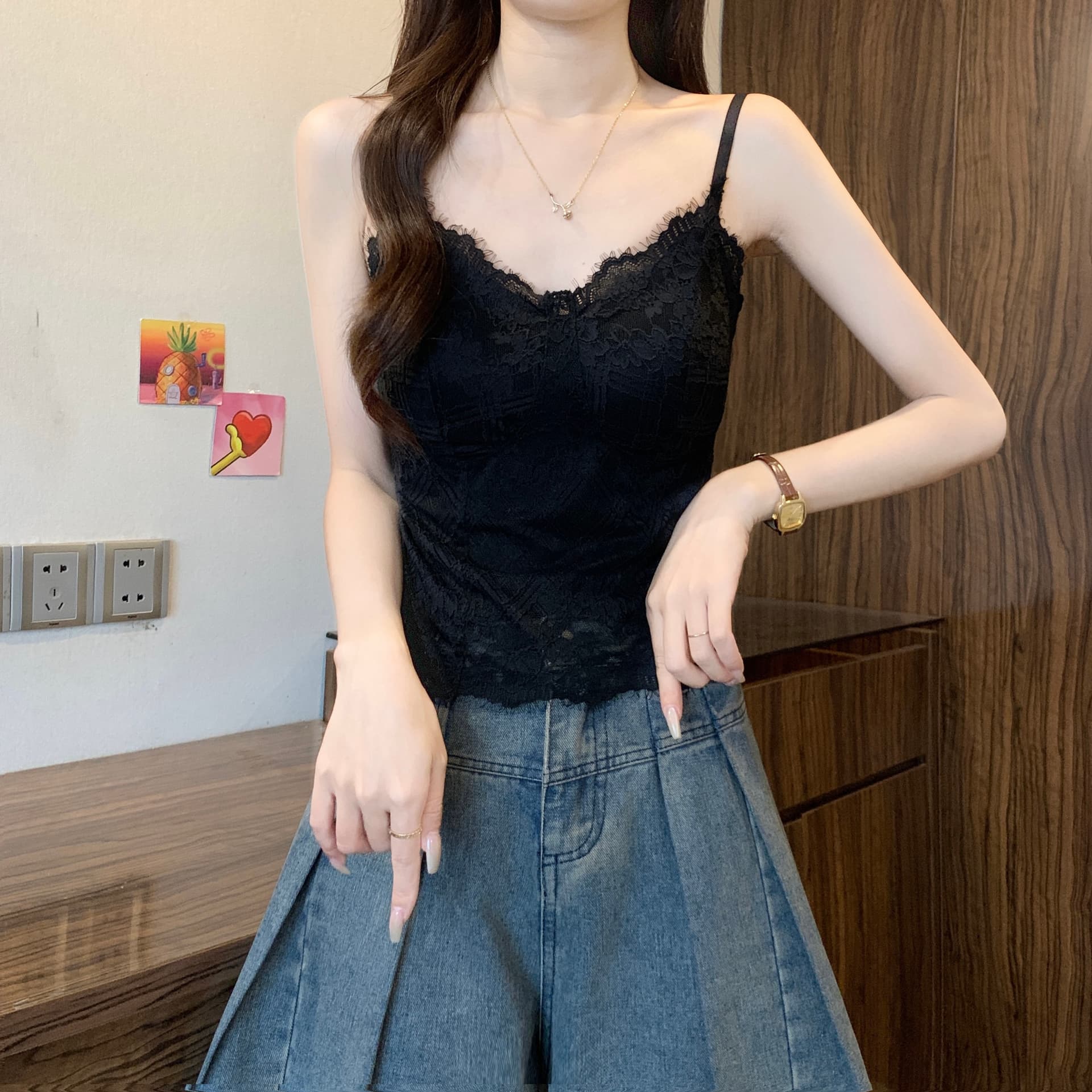 프랑스식 절묘한 부드러운 실 레이스 캐미솔 여름 새로운 지방 mm 벨트 가슴 패드 아름다움 뒤로 브래지어 외출용 맨위 상세 이미지 18