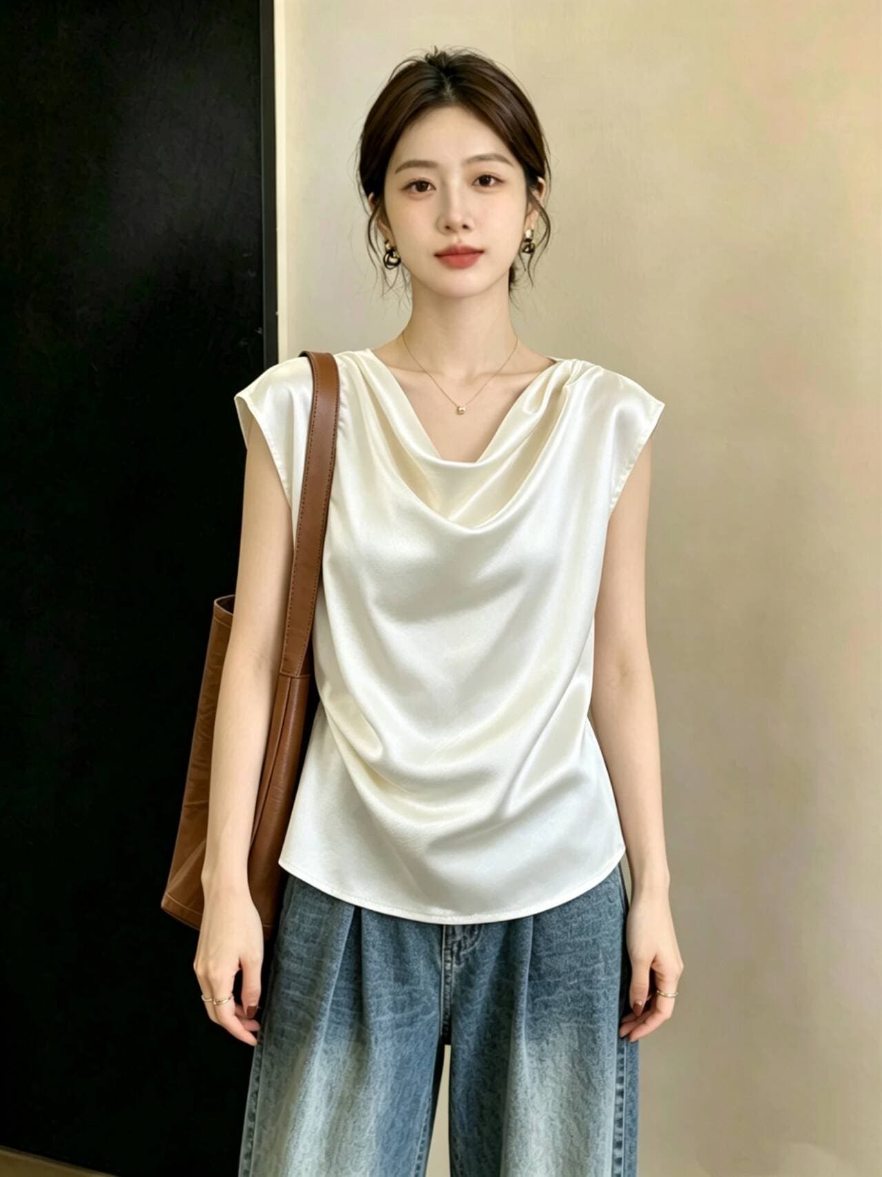 고급 센스 빅 사이즈 여성 의류 프랑스식 새틴 허리 수축 여성 셔츠 여름 지방 mm 슬림해 보이는 표지 배 아세트산 맨위 트렌디 상세 이미지 6