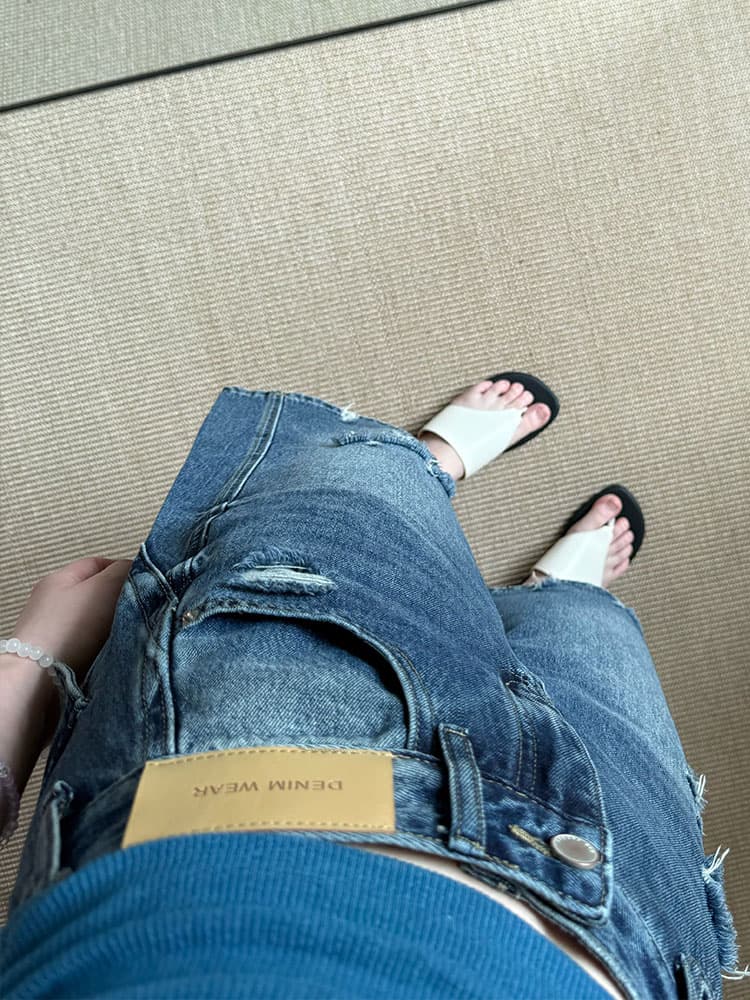 아메리칸 높음 거리 디자인 센스 찢어진 부분 청바지 여성 5 점 바지 봄 여름 새로운 루즈핏 캐주얼 청바지 트렌디 상세 이미지 9