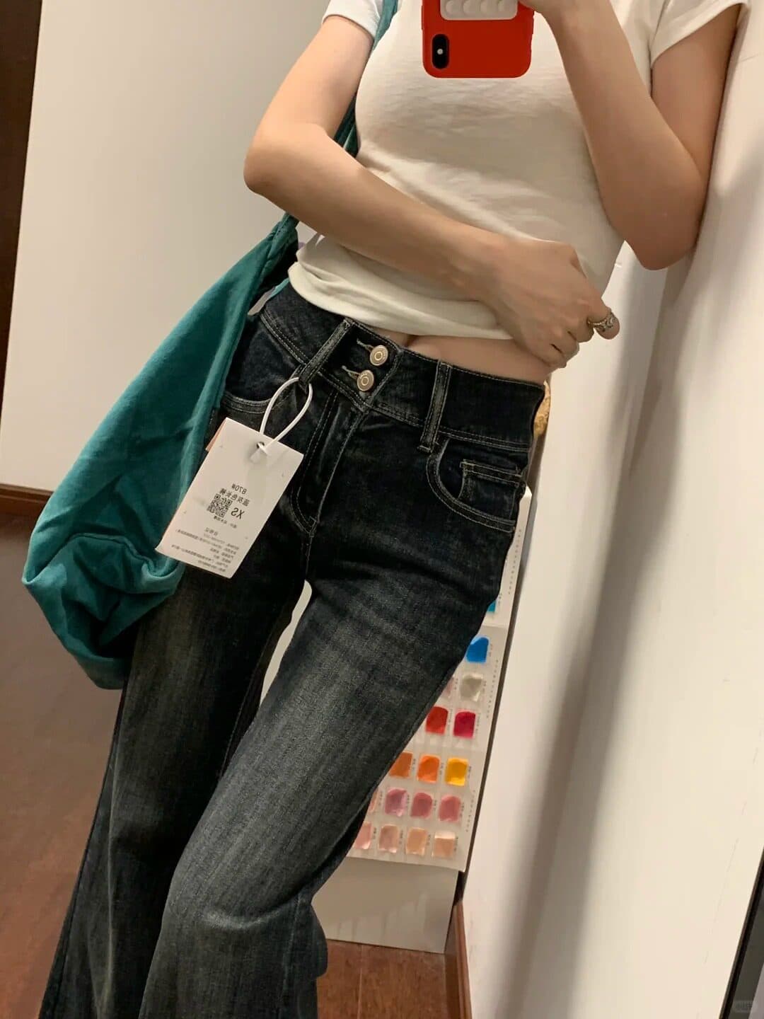 아메리칸 레트로 부츠컷 청바지 여성 가을 2026 새로운 하이웨이스트 이중 버튼 몸매 가꾸기 호스 슈 나팔 롱 바지 상세 이미지 8
