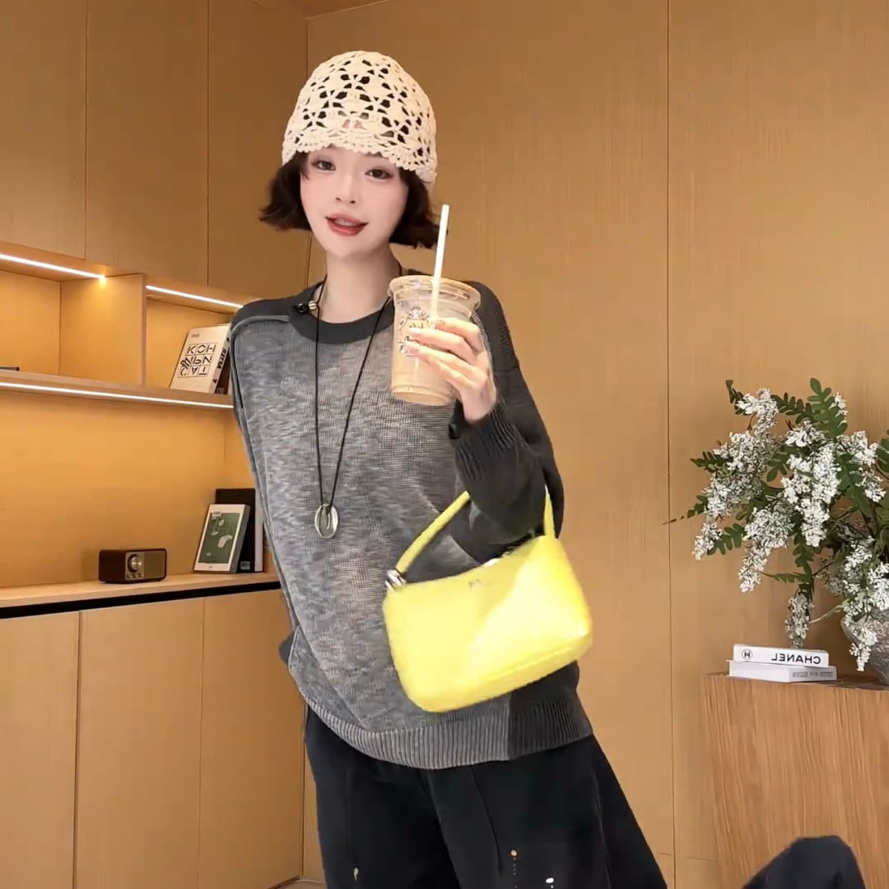 대나무 마디 마 배색 니트 티셔츠 여성 봄 여름 자외선 차단 블라우스 2026 년 새로운 한 부서 슬림해 보이는 얇은 스타일 맨위 상세 이미지 1