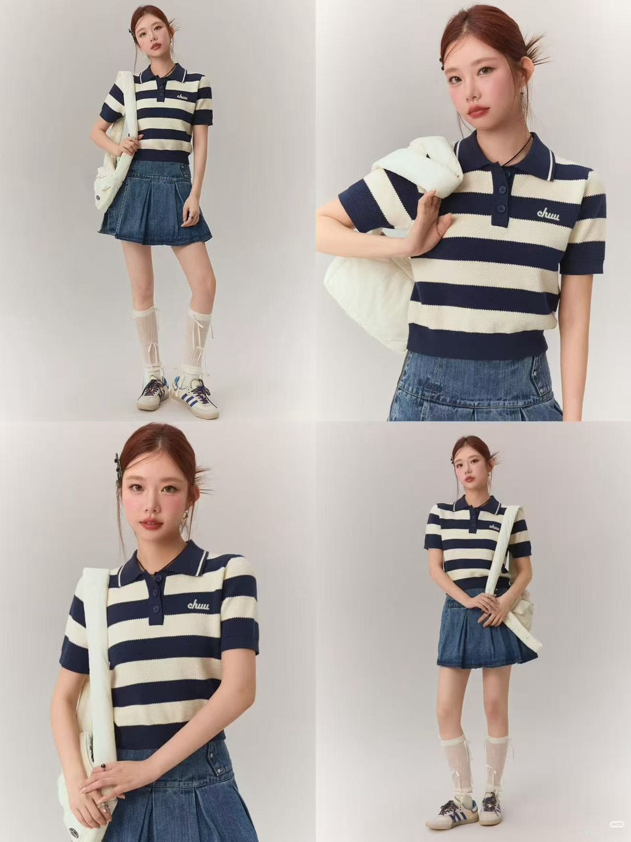 학원 스타일 스트라이프 반팔 니트 스웨터 여성 2026 여름 새로운 디자인 센스 POLO 칼라 레트로 miu 첨부 된 의류 상세 이미지 4