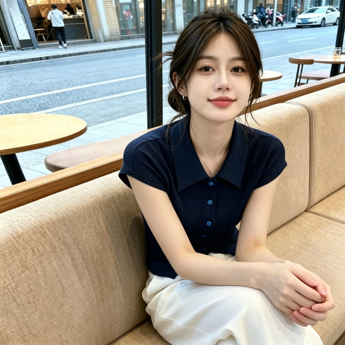 2026 여름 새로운 한국 스타일 부드러운 바람 POLO 칼라 맨위 슬림해 보이는 디자인 센스 배색 단추 작은 날다 소매 짠 셔츠 이미지 3