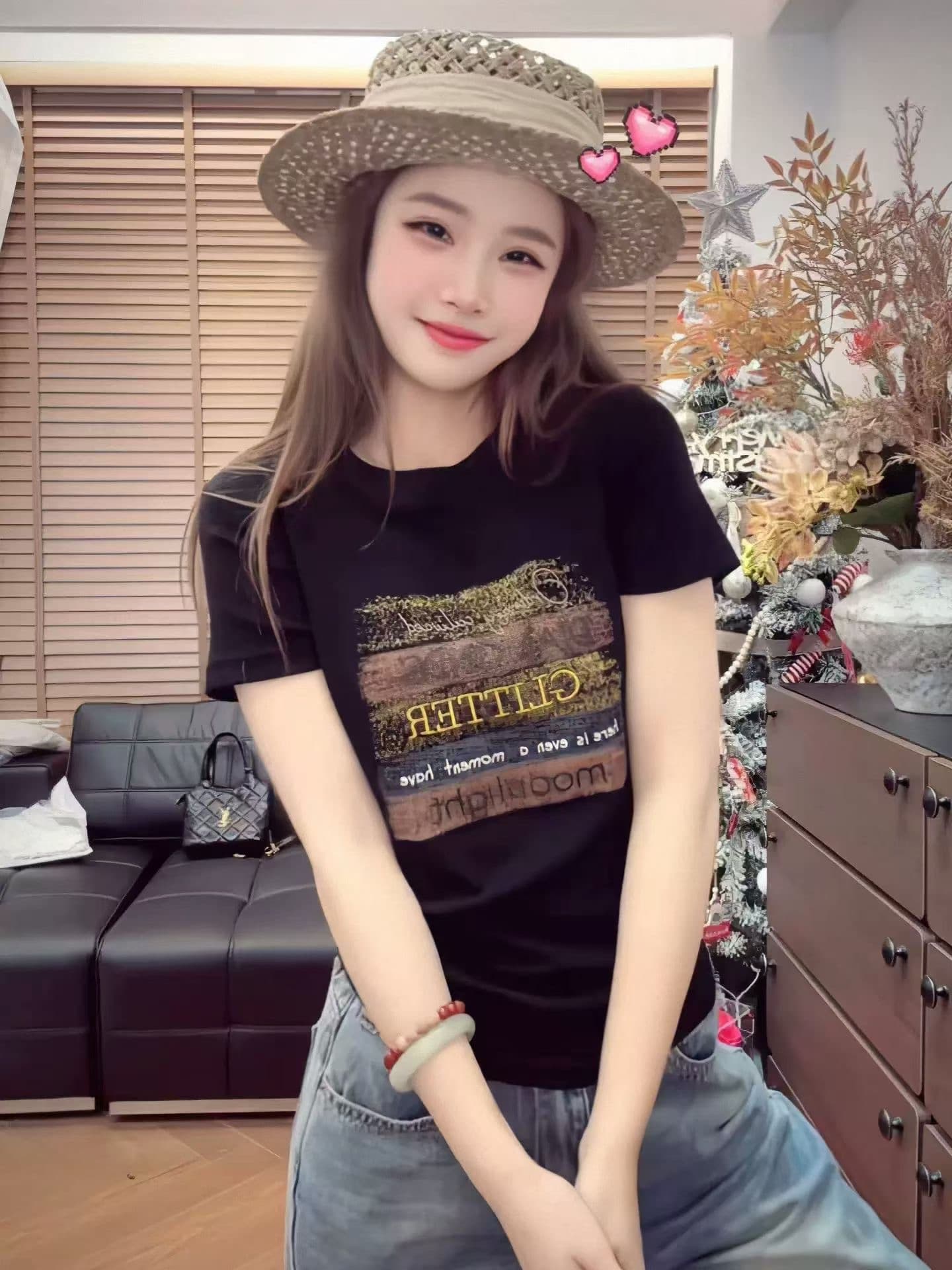 연 달콤한 여름 긍정적 인 어깨 반팔 티셔츠 여성 패션 몸매 가꾸기 다용도 알파벳 슬림해 보이는 맨위 이미지 4