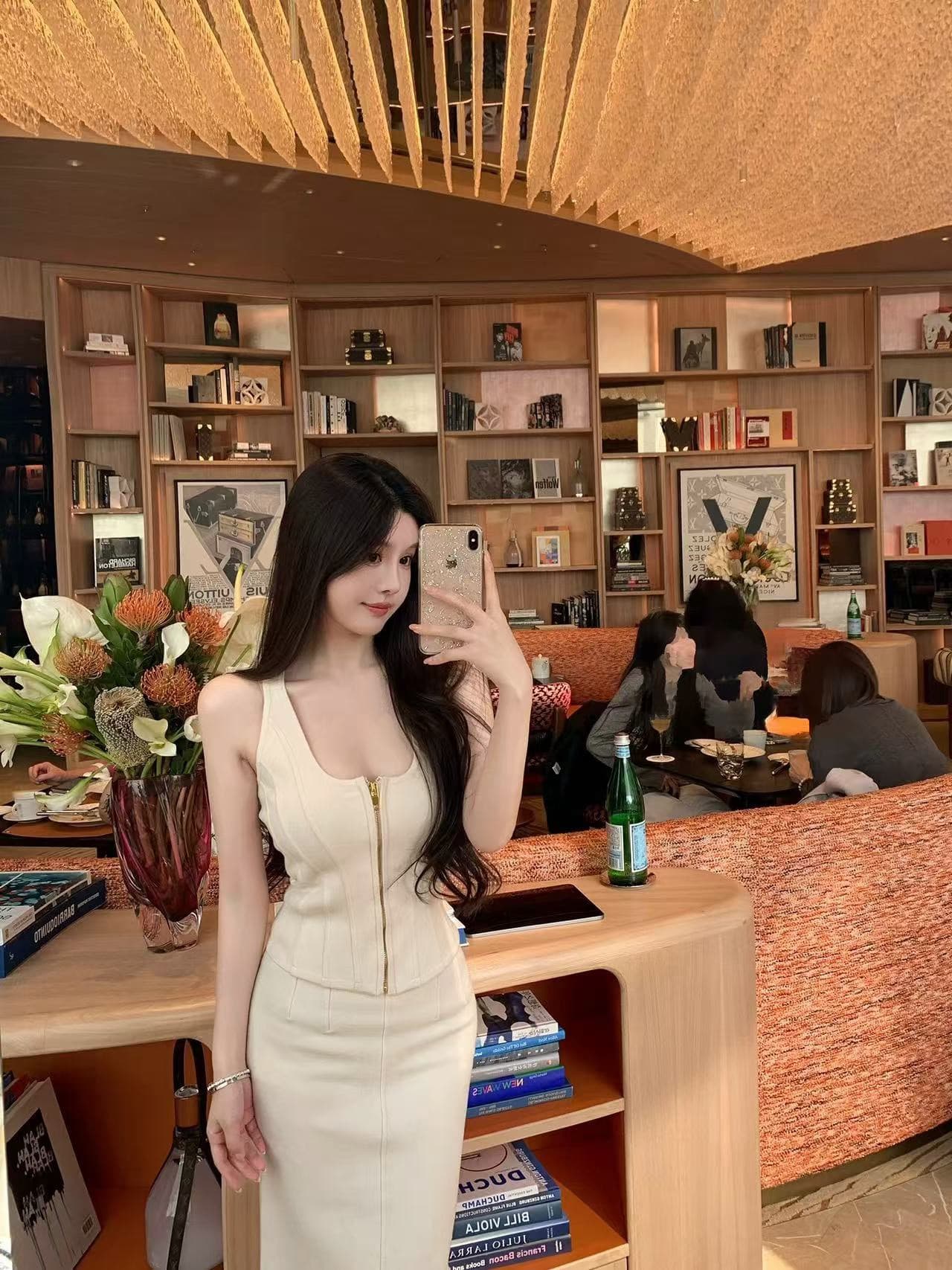 the swan 부문 피닉스 빛 럭셔리 부드러운 향기로운 부드러운 입력 구두 고급 공예 u 칼라 조끼 니트 맨위 반 스커트 상세 이미지 3