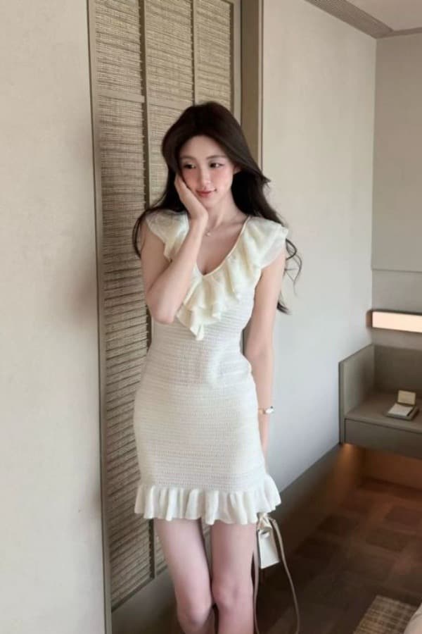 프랑스식 품격 명문 여성 연꽃 잎 니트 조끼 슬림해 보이는 민소매 드레스 여름 새로운 슬림해 보이는 부드러운 짧은 치마 상세 이미지 4