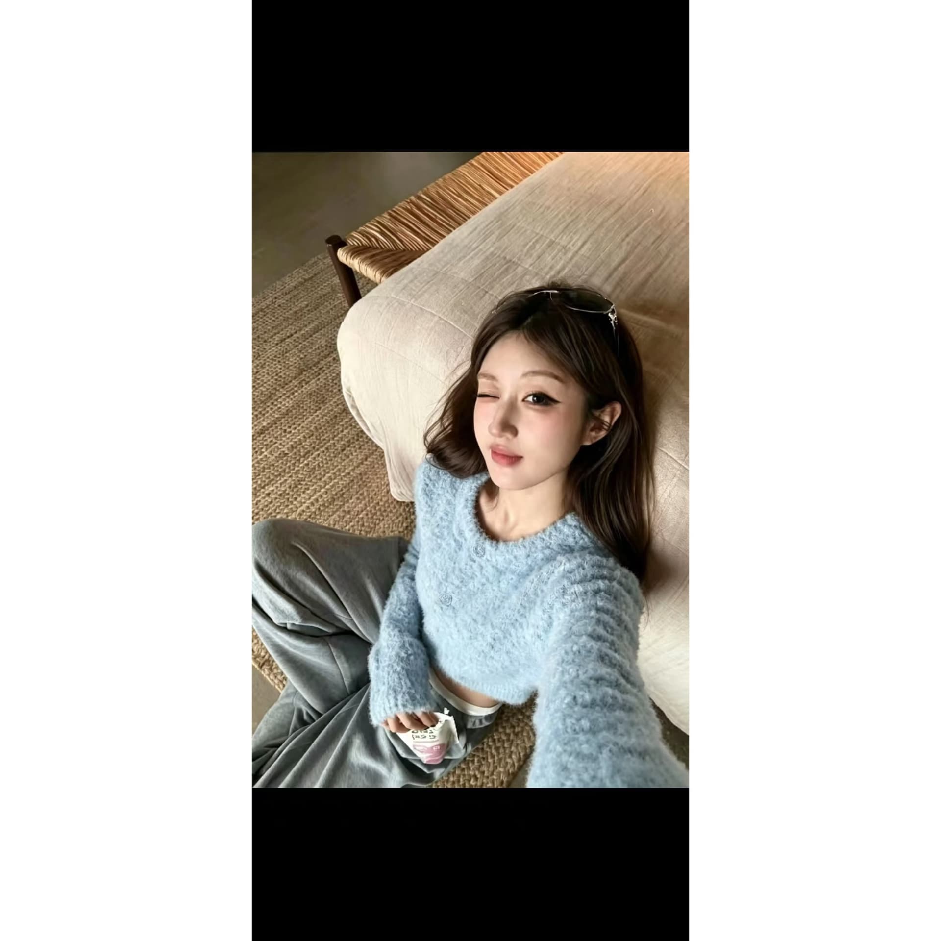 meyes 마이크로 라스베리 라스베리 가을 겨울 캐주얼 달콤한 스타일 라운드 넥 보온 긴팔 풀오버 모직물 상세 이미지 1