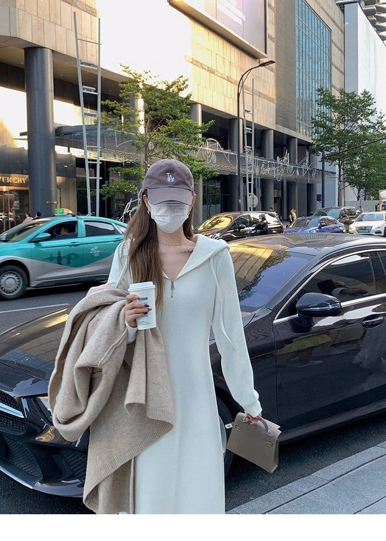 프랑스식 품격 후드 후드티 드레스 여성 가을 겨울 2025 새로운 캐주얼 슬림해 보이는 드레스 다용도 만나는 길다 치마 상세 이미지 2