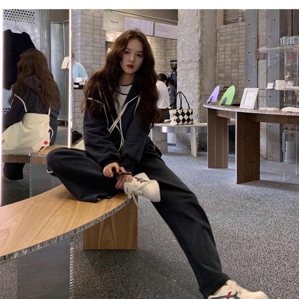 스포츠 슈트 여성 2026 봄 가을 학생 한국 스타일 루즈핏 패션 후드티 캐주얼 러닝 서비스 투피스 세트 상세 이미지 7