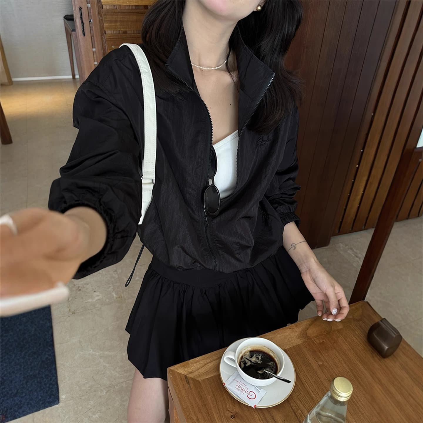 2026 가을 한 부서 스탠드 칼라 자수 지퍼 자외선 차단 짧은 외투 여성 루즈핏 다용도 맨위 상세 이미지 6