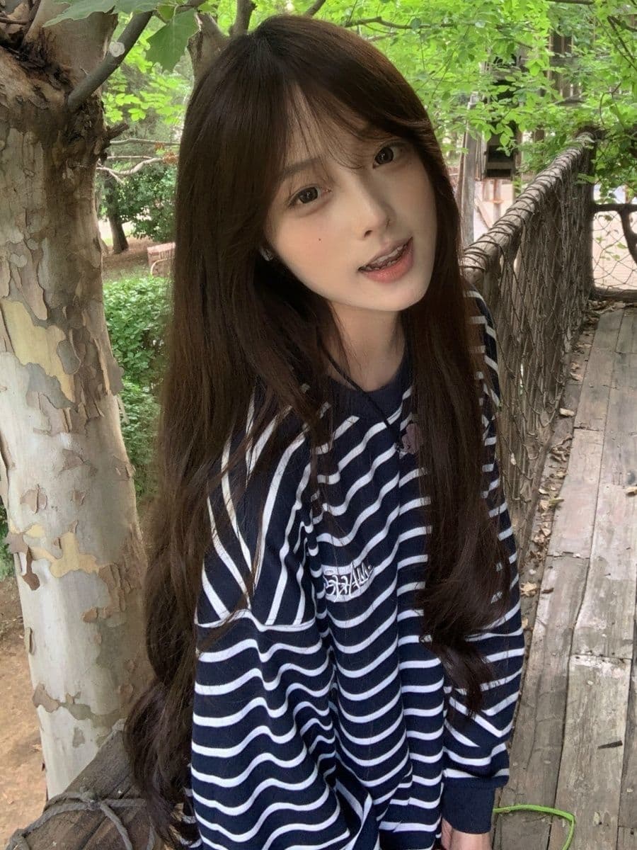 원본 것 순면 당겨 프레임 220 그램 헝겊 느낌 알파벳 자수 스트라이프 긴팔 티셔츠 상세 이미지 3