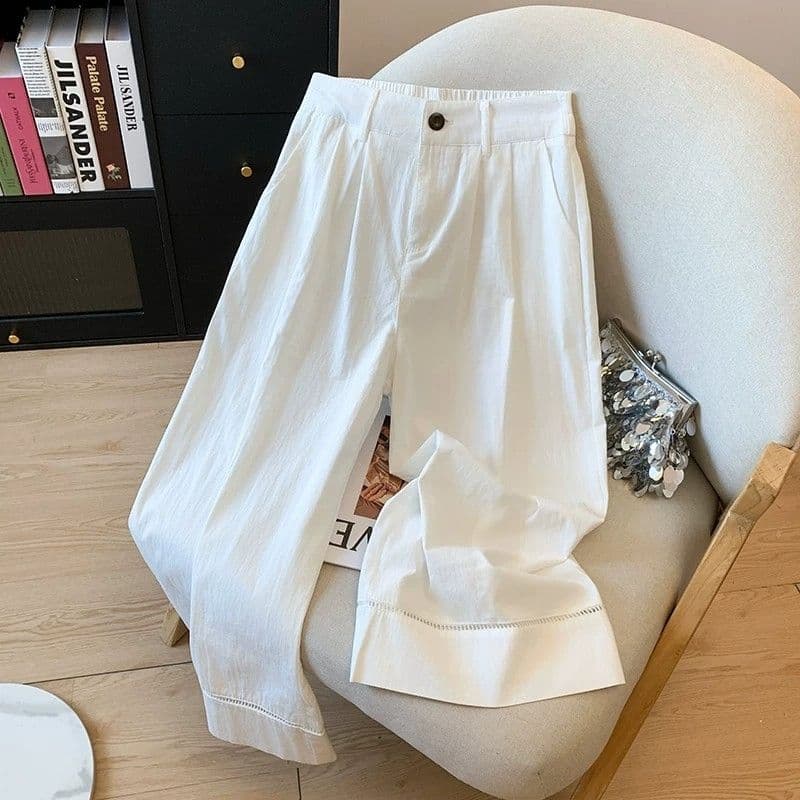 한 부서 미니멀리즘 다용도 홀로우 아웃 패치워크 플리츠 와이드 레깅스 바지 여름 새로운 작은 대중 패션 캐주얼 스트레이트 바지 상세 이미지 2