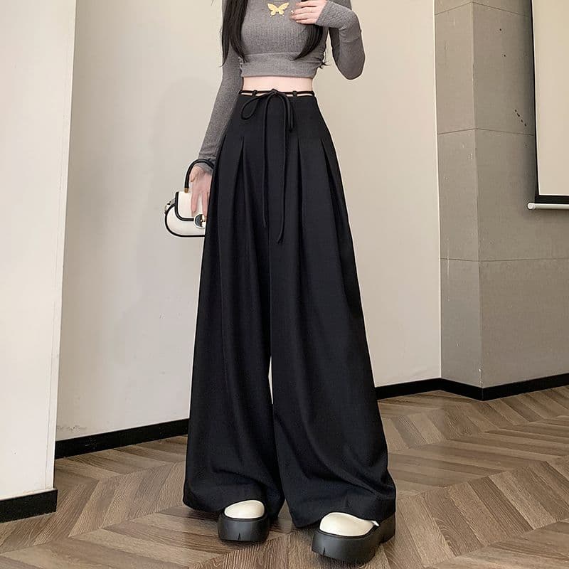 정장 와이드 레깅스 바지 2026 봄 가을 디자인 센스 루즈핏 캐주얼 바닥 청소 바지 여성 상세 이미지 1