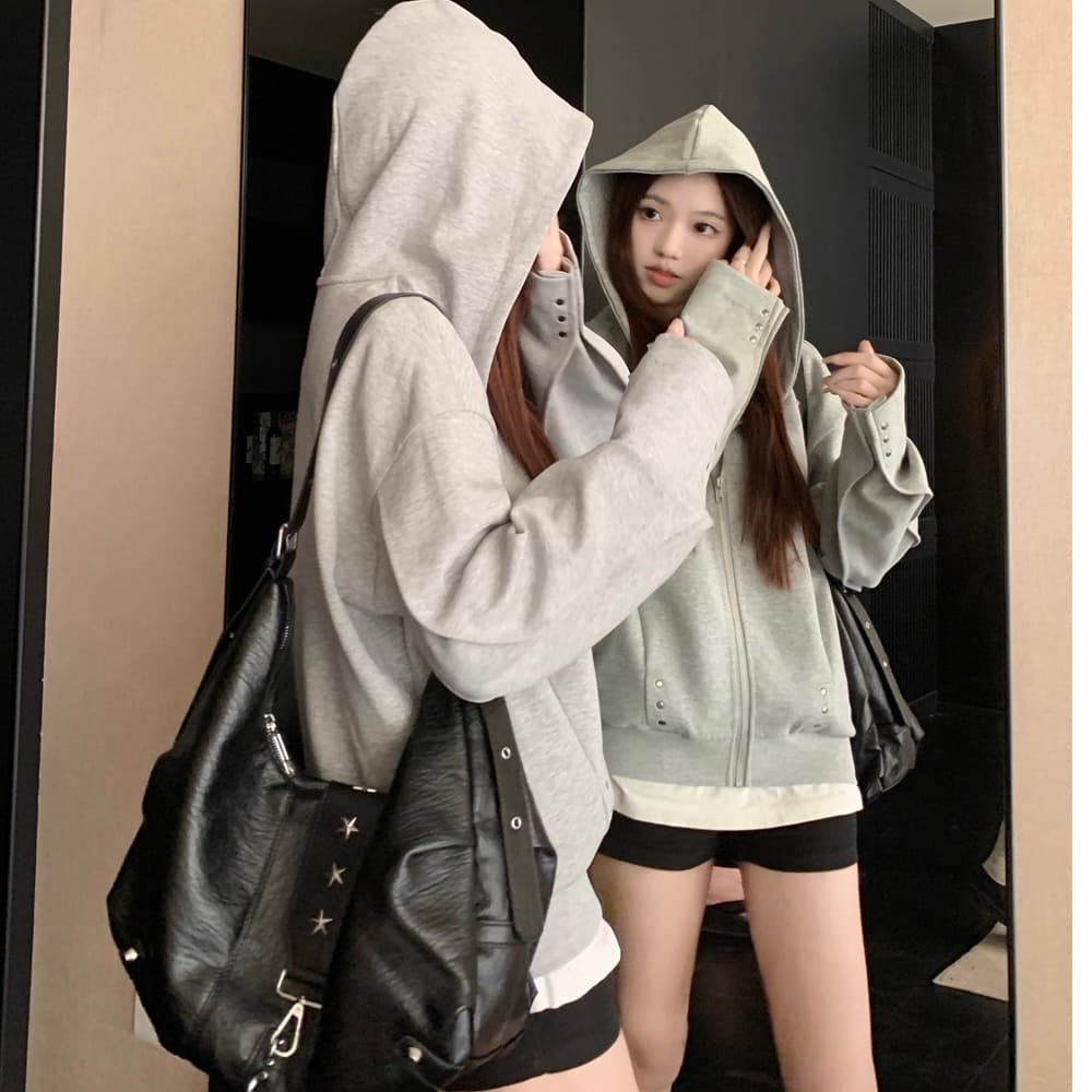 원본 공정 순수한 Mianhua 면 복합 징 후드 티 스웨터 재킷 여성 의류 회색 맨위 상세 이미지 10