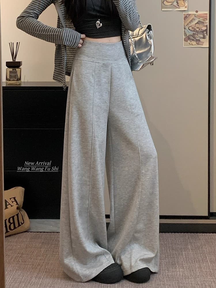 260 그램 순면 남자 바 면 원본 2026 새로운 넓은 다리 여성 하이웨이스트 도루 센스 스트레이트 웨이 바지 긴 바지 이미지 2