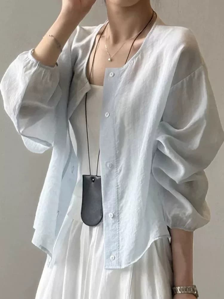 2026 느긋한 바람 면 린넨 셔츠 여성 코트 여름 외부 가져 가라. Tulle 블라우스 자외선 차단 오픈 가디건 에어컨 셔츠 맨위 이미지 3
