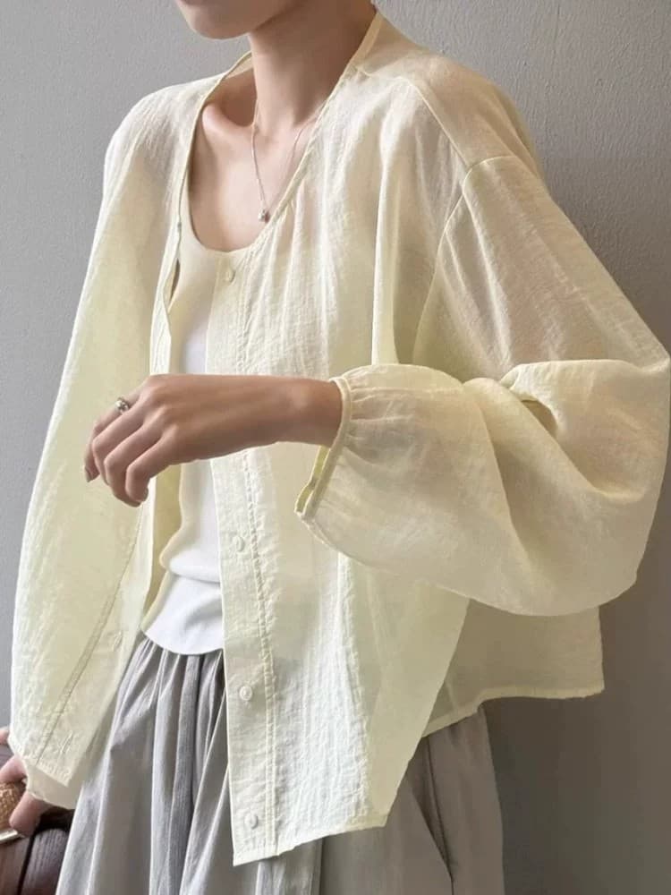 2026 느긋한 바람 면 린넨 셔츠 여성 코트 여름 외부 가져 가라. Tulle 블라우스 자외선 차단 오픈 가디건 에어컨 셔츠 맨위 이미지 4