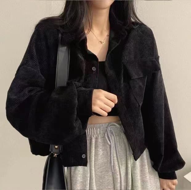 한국 chic 가을 프랑스식 레트로 다용도 싱글 줄 버튼 폴로 칼라 쇼트 스타일 코듀로이 셔츠 긴팔 여성 코트 트렌디 이미지 3