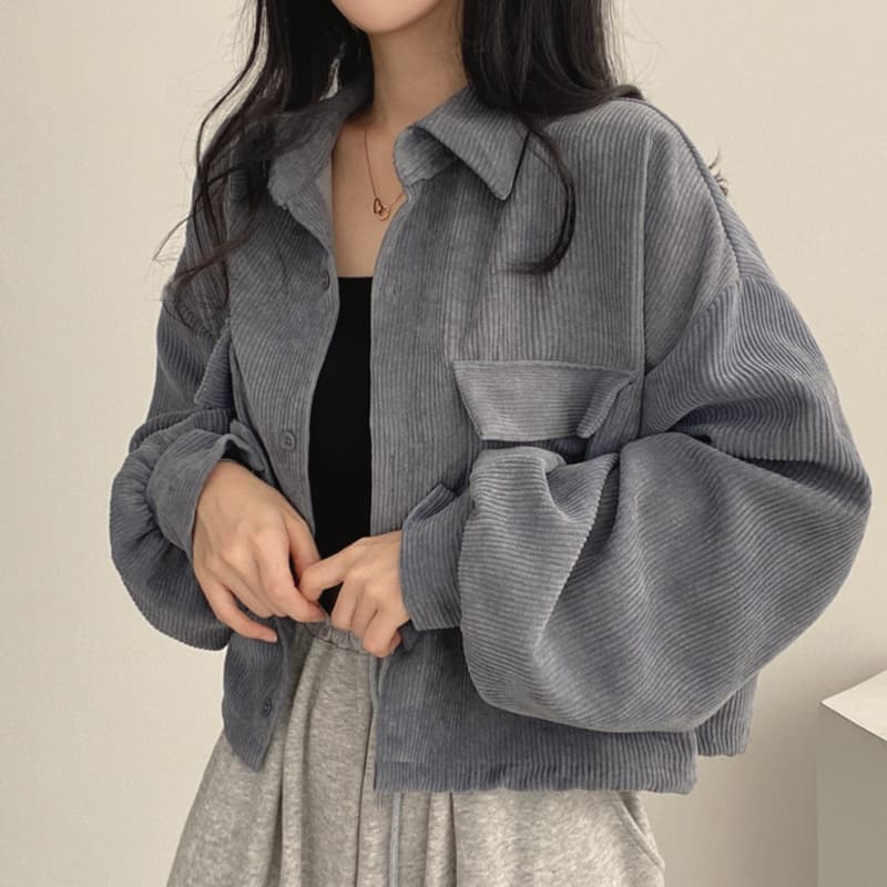 한국 chic 가을 프랑스식 레트로 다용도 싱글 줄 버튼 폴로 칼라 쇼트 스타일 코듀로이 셔츠 긴팔 여성 코트 트렌디 상세 이미지 6