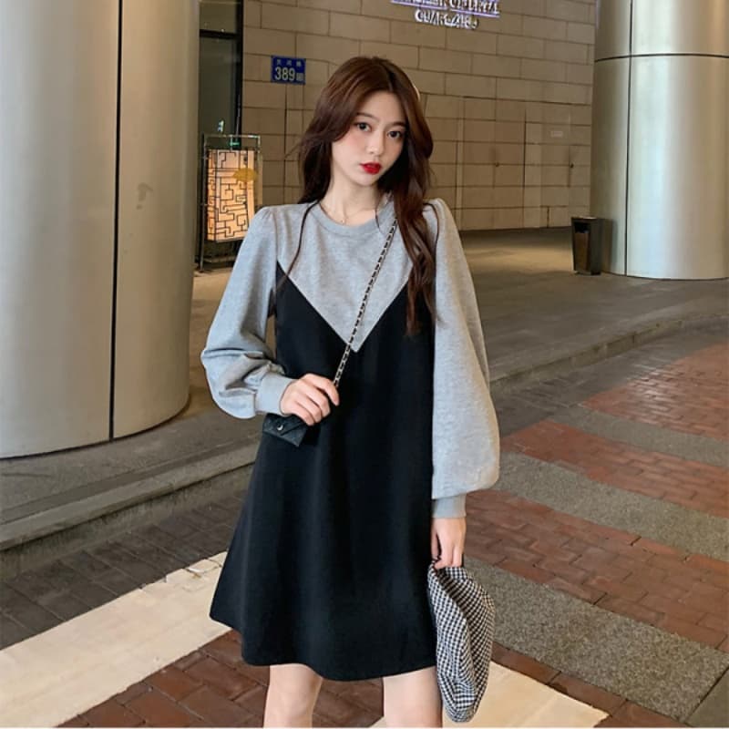 2026 가을 겨울 새로운 디자인 센스 여신 팬 품격 허리 수축 슬림해 보이는 패치워크 여성 드레스 상세 이미지 8