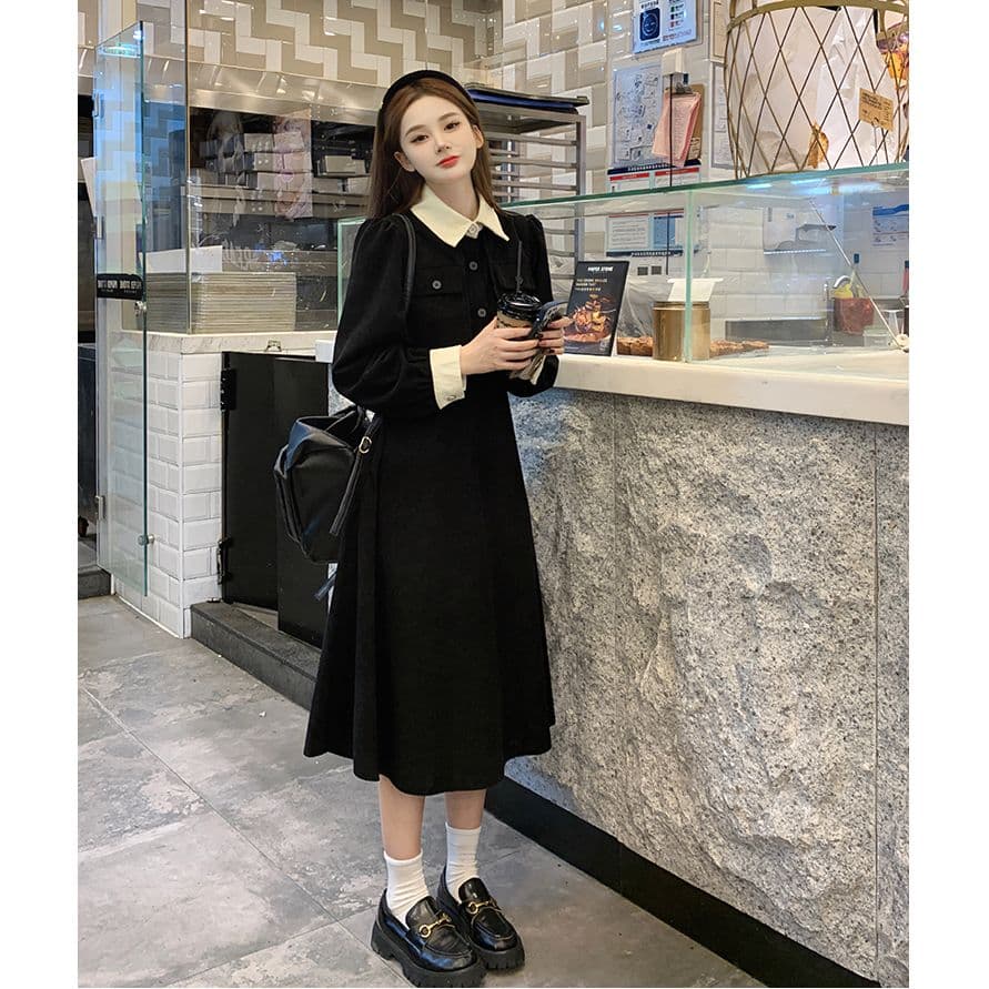 조기 가을 치마 2026 년 새로운 검정색 프랑스식 여성 드레스 봄과 가을 옷 인사이드 가져 가라. 페이크 레이어드 허리 수축 롱 스커트 상세 이미지 4
